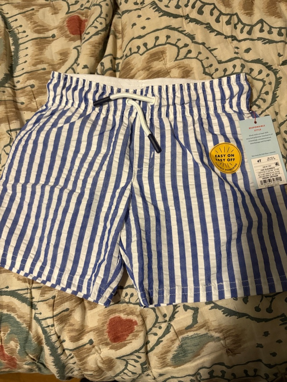 Cat & Jack Blue and White Striped Swim Trunks